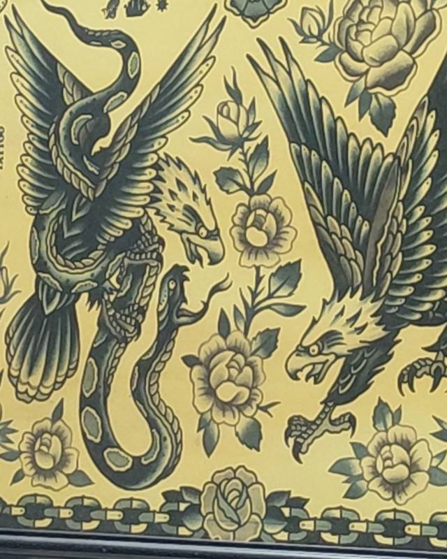 Birds, snake and roses